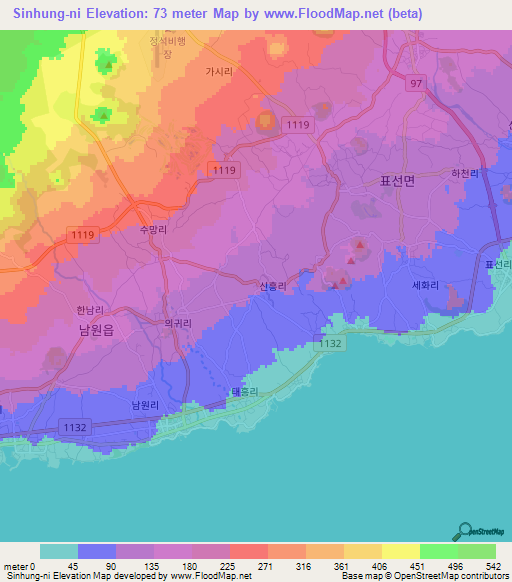 Sinhung-ni,South Korea Elevation Map