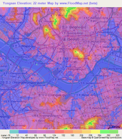 Yongsan,South Korea Elevation Map