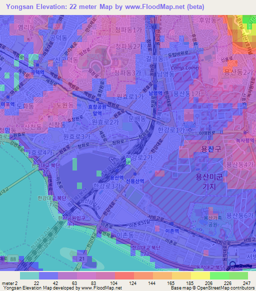 Yongsan,South Korea Elevation Map