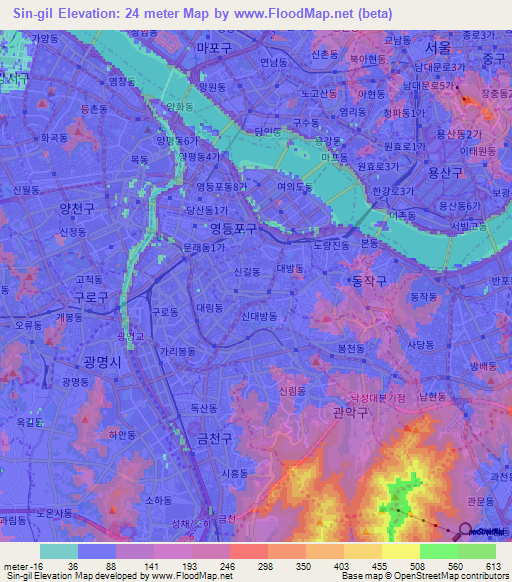 Sin-gil,South Korea Elevation Map