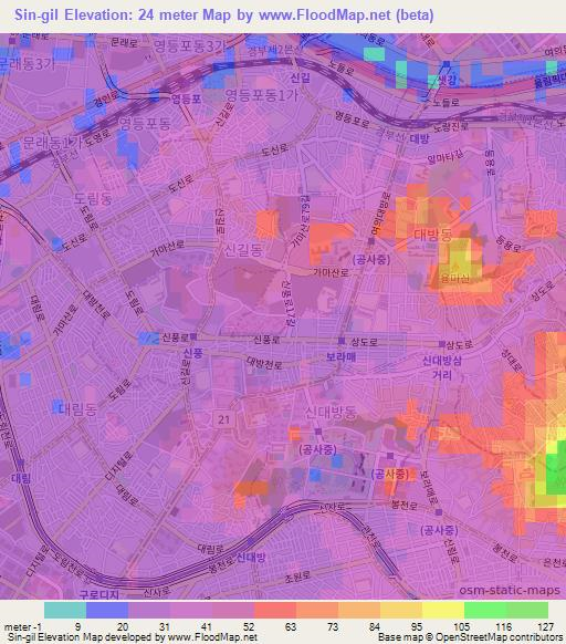 Sin-gil,South Korea Elevation Map