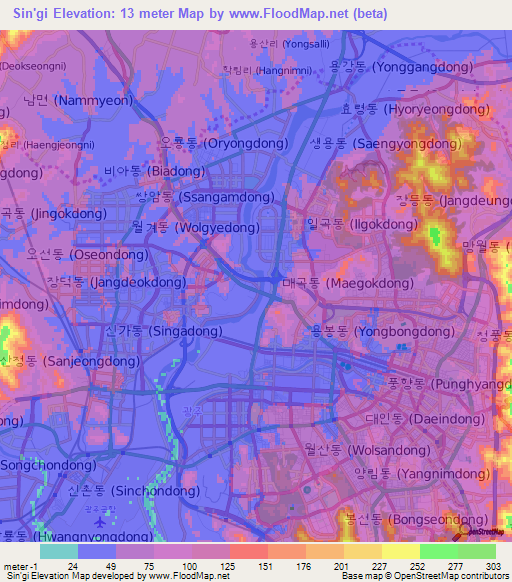 Sin'gi,South Korea Elevation Map