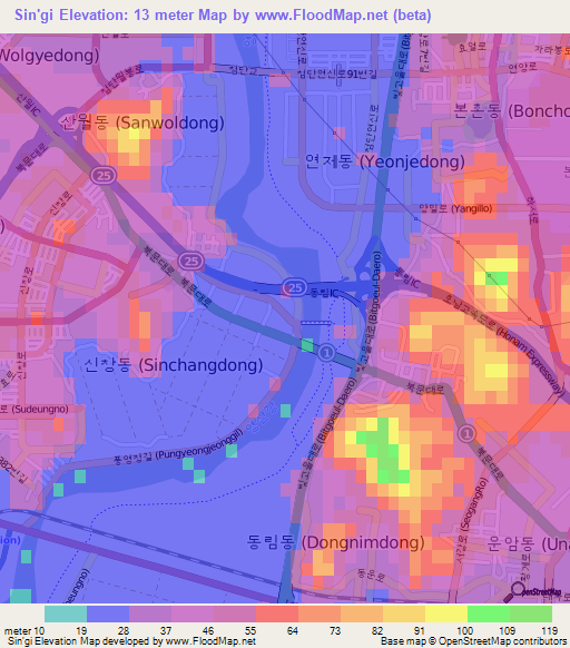 Sin'gi,South Korea Elevation Map