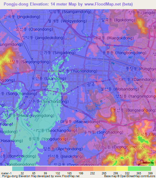 Pongju-dong,South Korea Elevation Map