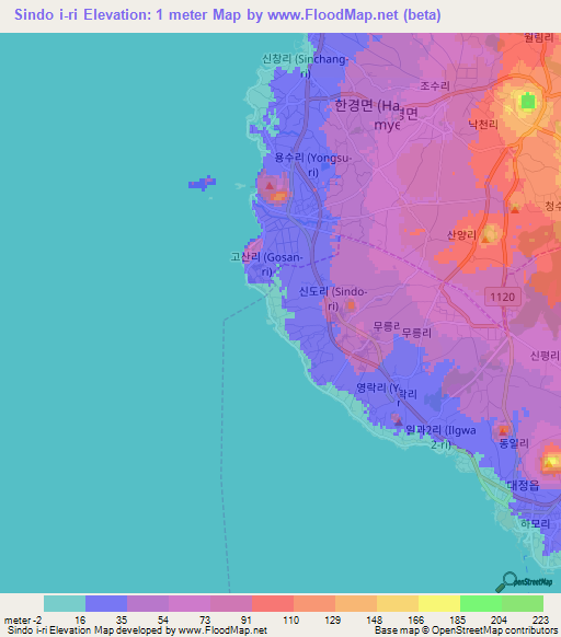 Sindo i-ri,South Korea Elevation Map