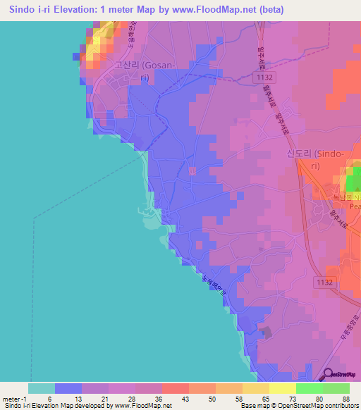 Sindo i-ri,South Korea Elevation Map