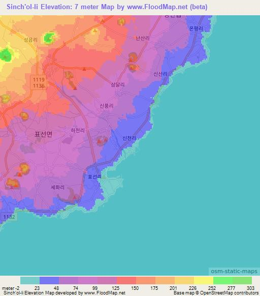 Sinch'ol-li,South Korea Elevation Map