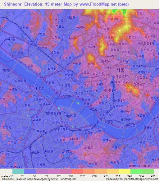 Shinsonri,South Korea Elevation Map