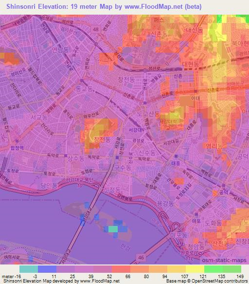 Shinsonri,South Korea Elevation Map