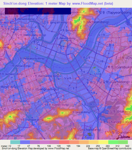 Sinch'on-dong,South Korea Elevation Map