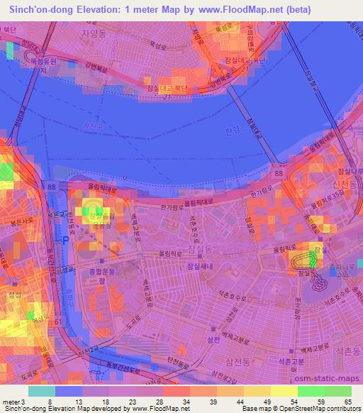 Sinch'on-dong,South Korea Elevation Map