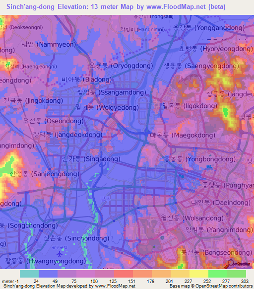 Sinch'ang-dong,South Korea Elevation Map