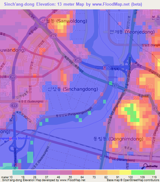 Sinch'ang-dong,South Korea Elevation Map