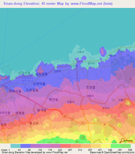 Sinan-dong,South Korea Elevation Map