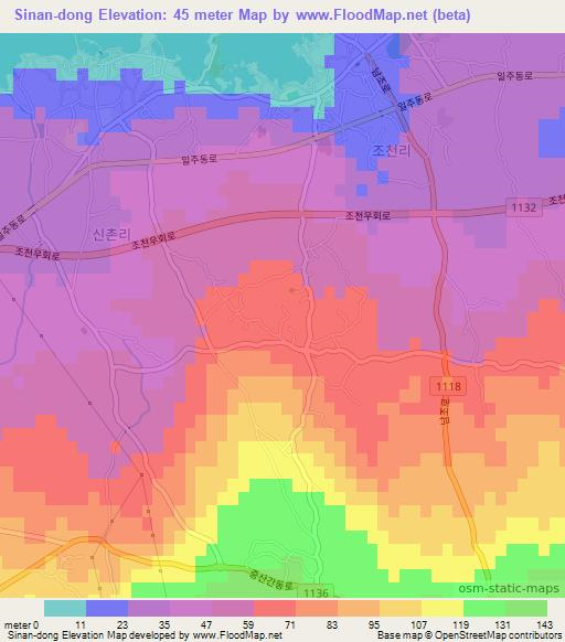 Sinan-dong,South Korea Elevation Map