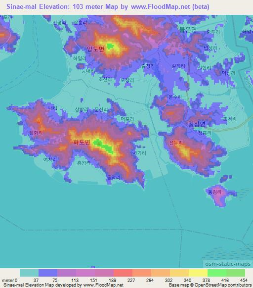 Sinae-mal,South Korea Elevation Map