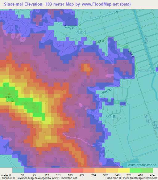 Sinae-mal,South Korea Elevation Map