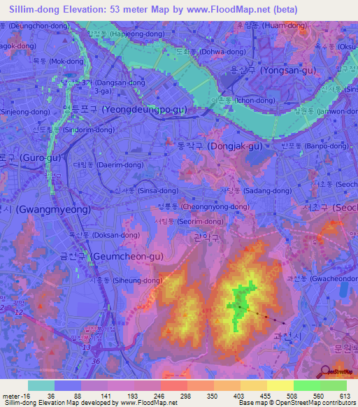 Sillim-dong,South Korea Elevation Map