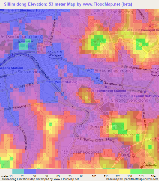 Sillim-dong,South Korea Elevation Map