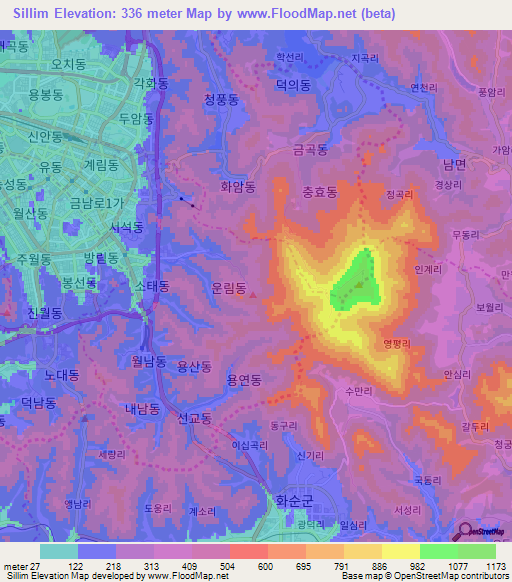 Sillim,South Korea Elevation Map