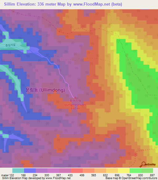 Sillim,South Korea Elevation Map