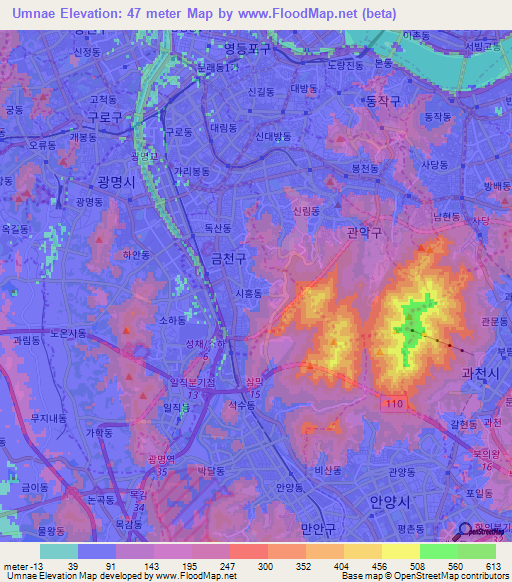 Umnae,South Korea Elevation Map