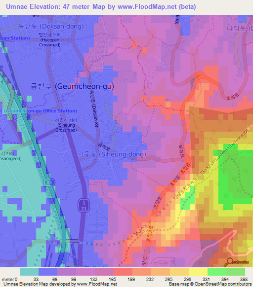 Umnae,South Korea Elevation Map