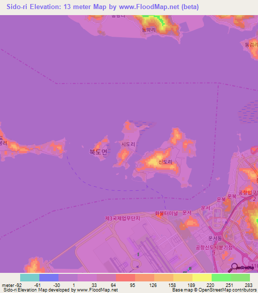 Sido-ri,South Korea Elevation Map