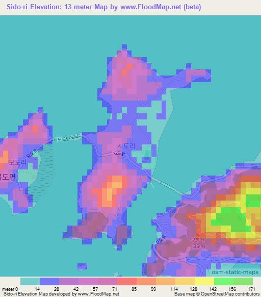 Sido-ri,South Korea Elevation Map