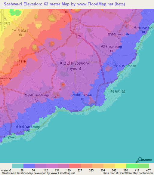 Saehwa-ri,South Korea Elevation Map