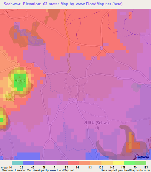 Saehwa-ri,South Korea Elevation Map