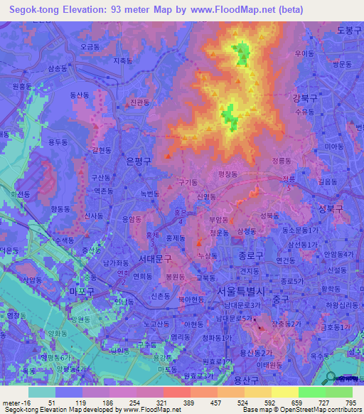 Segok-tong,South Korea Elevation Map