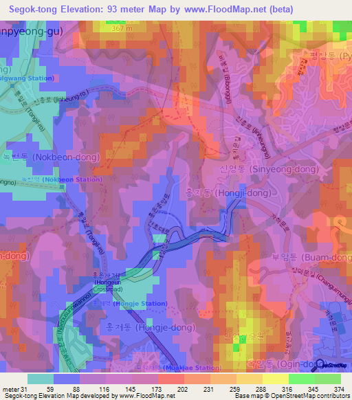 Segok-tong,South Korea Elevation Map