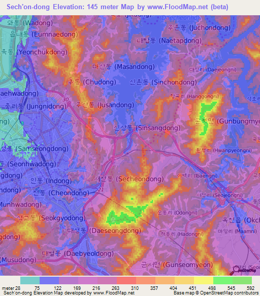 Sech'on-dong,South Korea Elevation Map