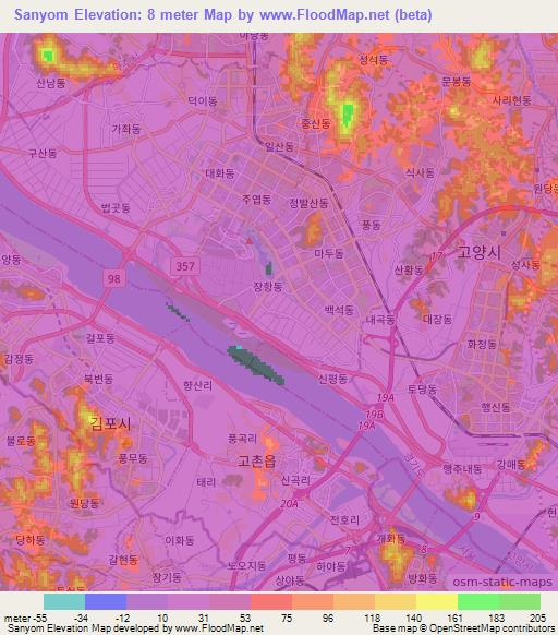 Sanyom,South Korea Elevation Map