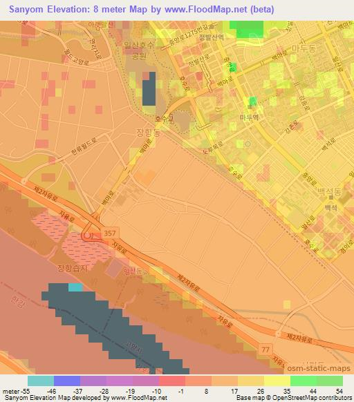 Sanyom,South Korea Elevation Map