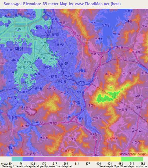 Sanso-gol,South Korea Elevation Map