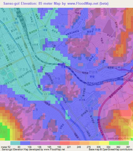 Sanso-gol,South Korea Elevation Map