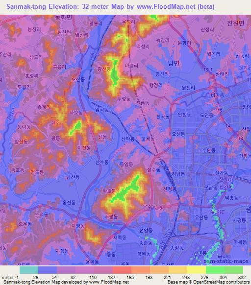 Sanmak-tong,South Korea Elevation Map