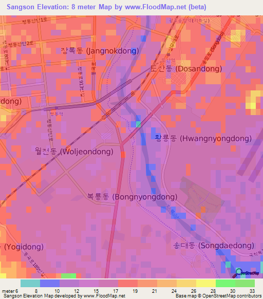 Sangson,South Korea Elevation Map