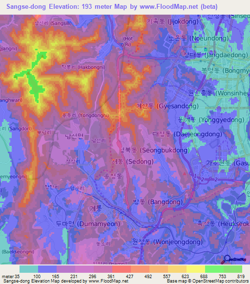 Sangse-dong,South Korea Elevation Map