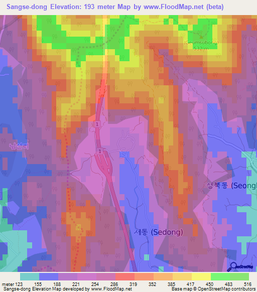 Sangse-dong,South Korea Elevation Map