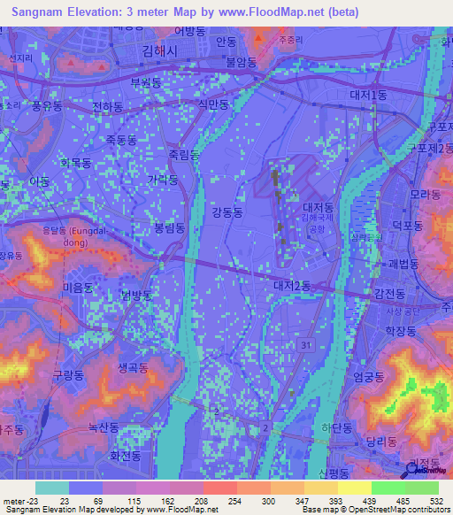 Sangnam,South Korea Elevation Map