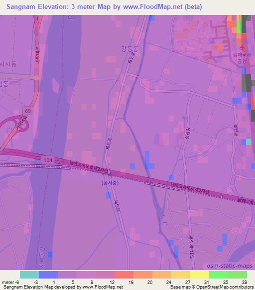Sangnam,South Korea Elevation Map