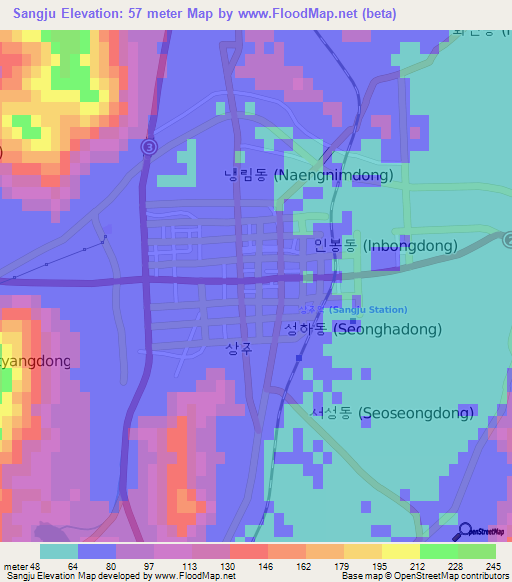 Sangju,South Korea Elevation Map