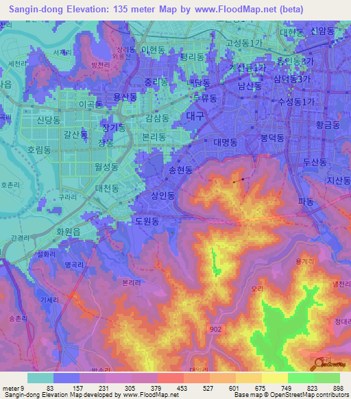 Sangin-dong,South Korea Elevation Map