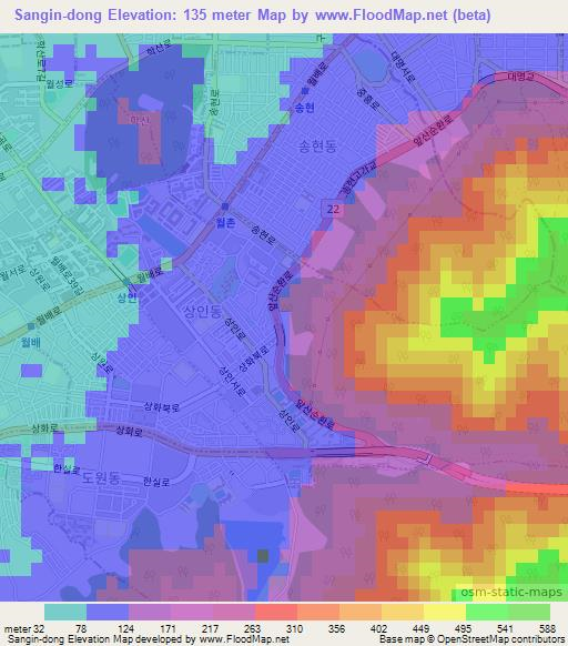 Sangin-dong,South Korea Elevation Map