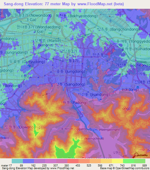 Sang-dong,South Korea Elevation Map