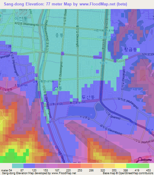 Sang-dong,South Korea Elevation Map