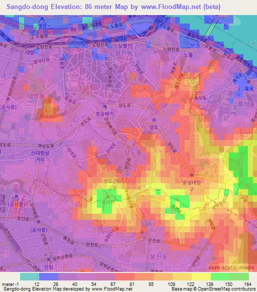 Sangdo-dong,South Korea Elevation Map